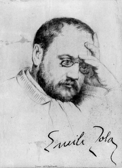 Retrato de Emile Zola (1840-1902) (caneta e tinta sobre papel) de French School